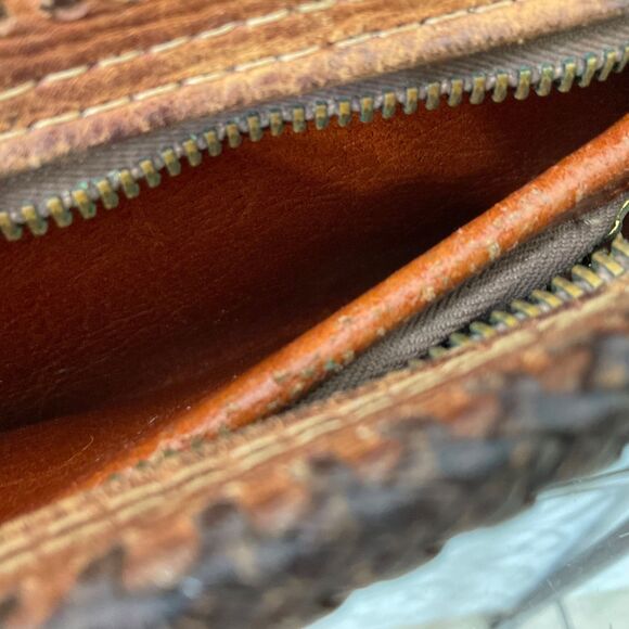 Vintage Tooled Leather Clutch Purse Bag Brown Western Rodeo Zip around  patina * - Picture 9 of 13